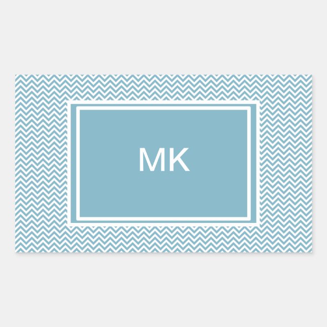 Pegatina Rectangular Chevron azul con monograma (Anverso)
