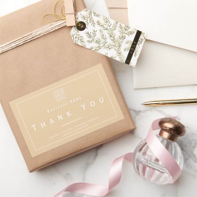 Pegatina Rectangular Chic Minimalist Thank You Business Logo Beige (Regalar)
