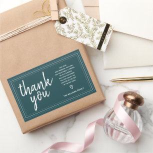 Pegatina Rectangular Chic Script Gracias y mensaje personalizado Azul t
