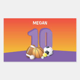 Pegatina Rectangular Chica 10.ª Bolas Deportivas de Cumpleaños