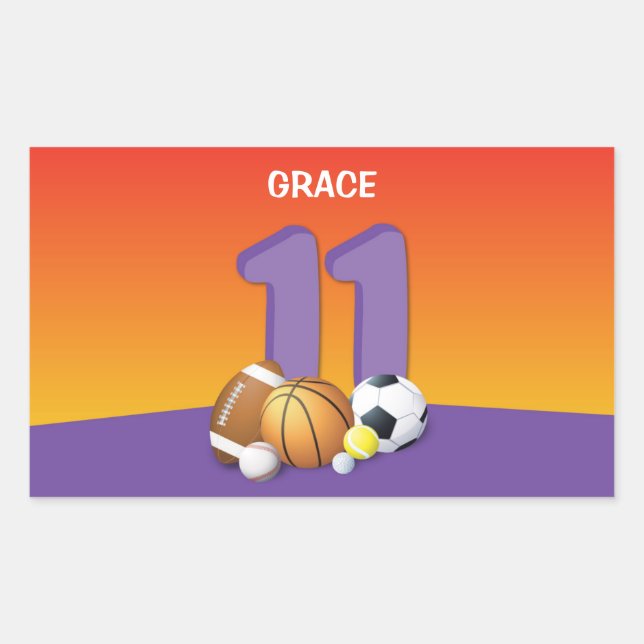 Pegatina Rectangular Chica 11.ª Bolas Deportivas (Anverso)