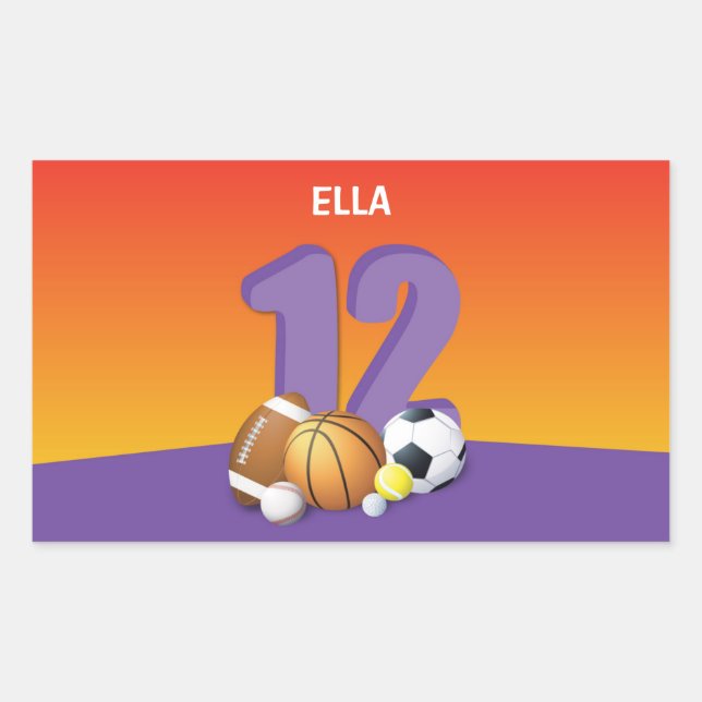 Pegatina Rectangular Chica 12.º Balls Deportiva (Anverso)