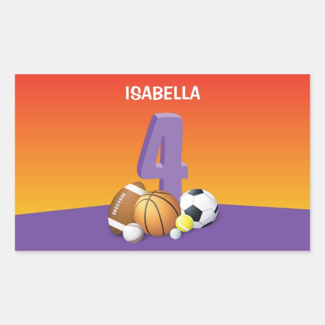 Pegatina Rectangular Chica 4.º Balls Deportiva (Anverso)