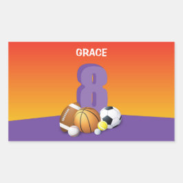 Pegatina Rectangular Chica 8.ª Bolas Deportivas de Cumpleaños