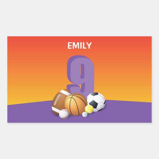 Pegatina Rectangular Chica 9.º Balls Deportiva (Anverso)