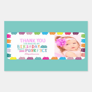 Pegatina Rectangular Chica Cumpleaños Foto Gracias