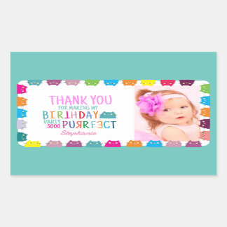 Pegatina Rectangular Chica Cumpleaños Foto Gracias
