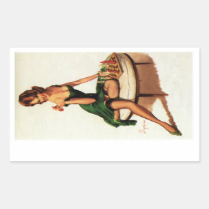 Pegatina Rectangular Chica de ajedrez Pin Up
