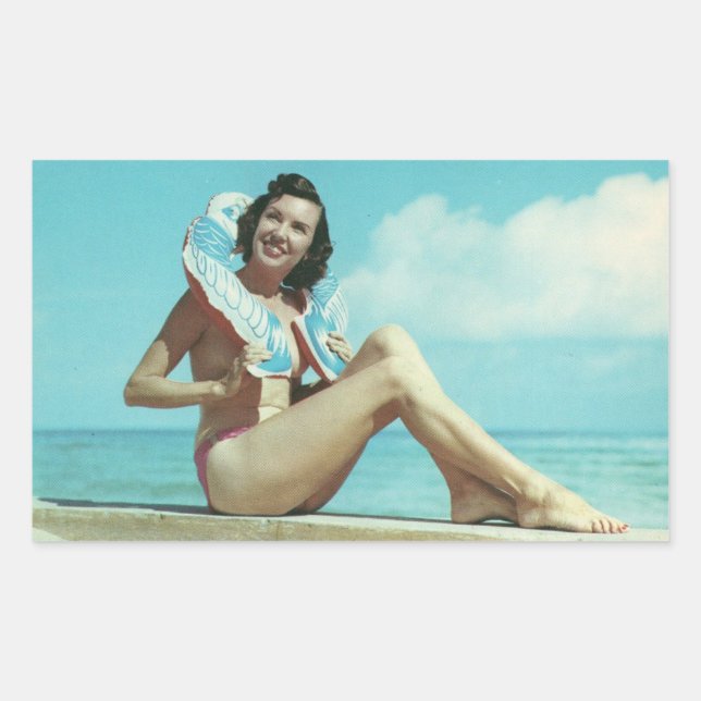 Pegatina Rectangular ♡ Chica de bikini vintage pin up ♡ (Anverso)