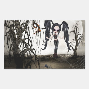 Pegatina Rectangular Chica de Gótico de Sepia