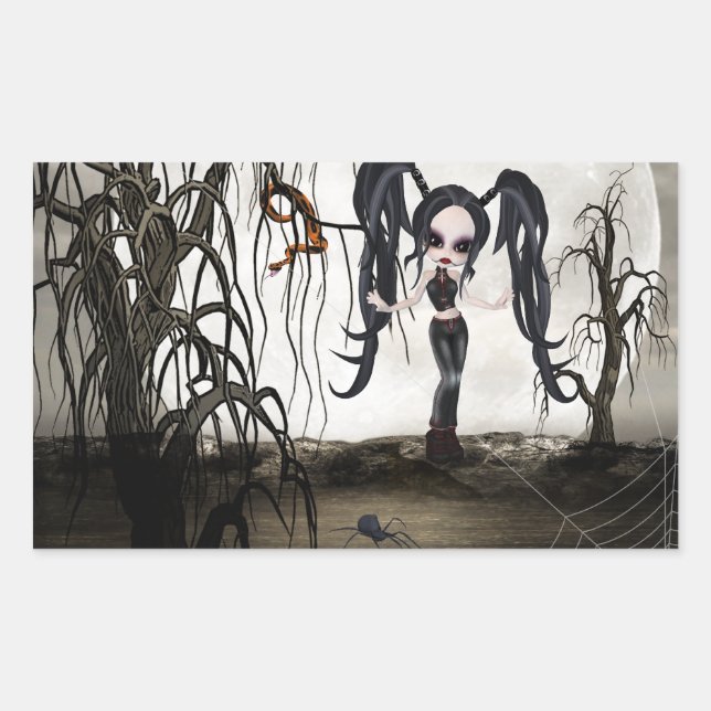 Pegatina Rectangular Chica de Gótico de Sepia (Anverso)