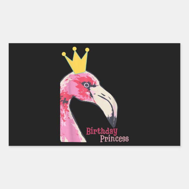 Pegatina Rectangular Chica de la Princesa de Cumpleaños Flamingo | Flam (Anverso)