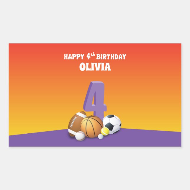 Pegatina Rectangular Chica de nombre personalizado 4º Balls deportivas  (Anverso)