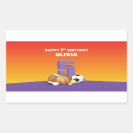Pegatina Rectangular Chica de nombre personalizado 5º Bolas deportivas 