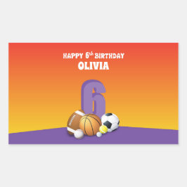Pegatina Rectangular Chica de nombre personalizado 6º Balls deportivas