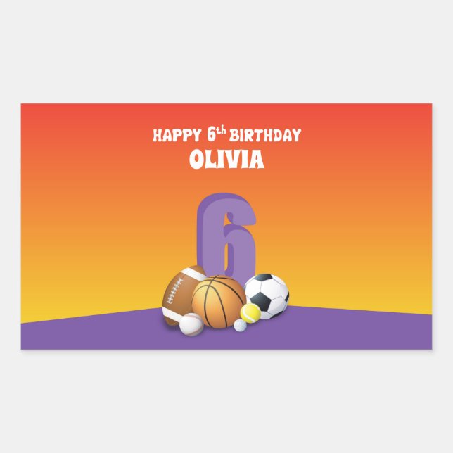 Pegatina Rectangular Chica de nombre personalizado 6º Balls deportivas  (Anverso)
