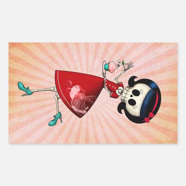 Pegatina Rectangular Chica del Skeleton dulce y escarpado (Anverso)