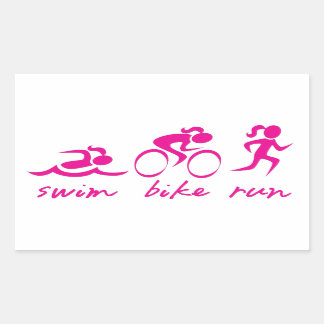 Pegatina Rectangular Chica funcionado con bici de la nadada tri