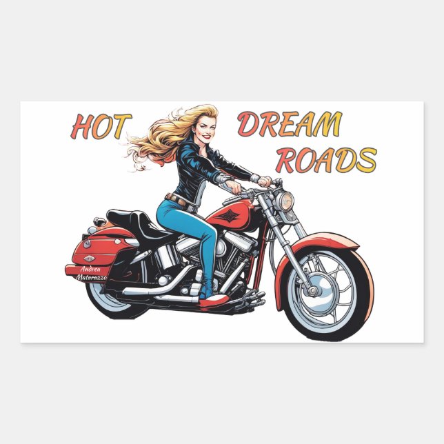 Pegatina Rectangular Chica Hot Dream Roads (Anverso)