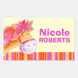 Pegatina Rectangular Chica id nombre completo naranja púrpura pony pega
