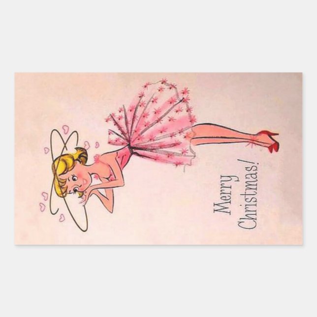 Pegatina Rectangular Chica navideño cutáneo (Anverso)