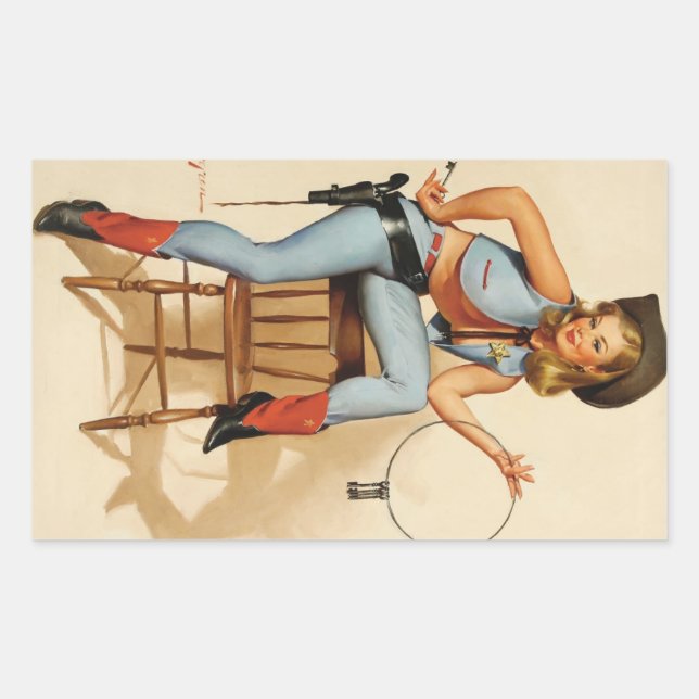 Pegatina Rectangular Chica Pin-up Vaquera (Anverso)