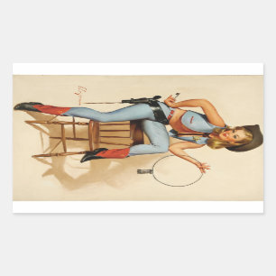 Pegatina Rectangular Chica Pin-up Vaquera
