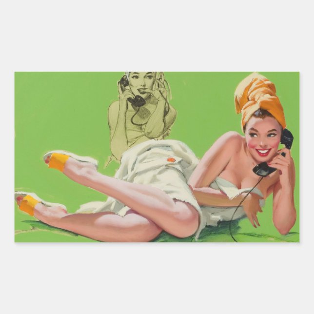 Pegatina Rectangular Chica Retro Vintage Pin Up (Anverso)