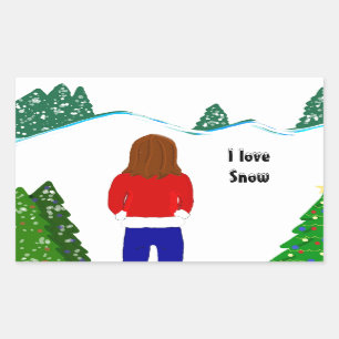 Pegatina Rectangular Chica Snowy Winter Day