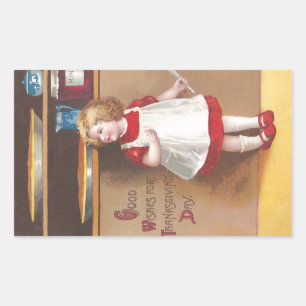 Pegatina Rectangular Chica y calabaza Pies Vintage Acción de Gracias