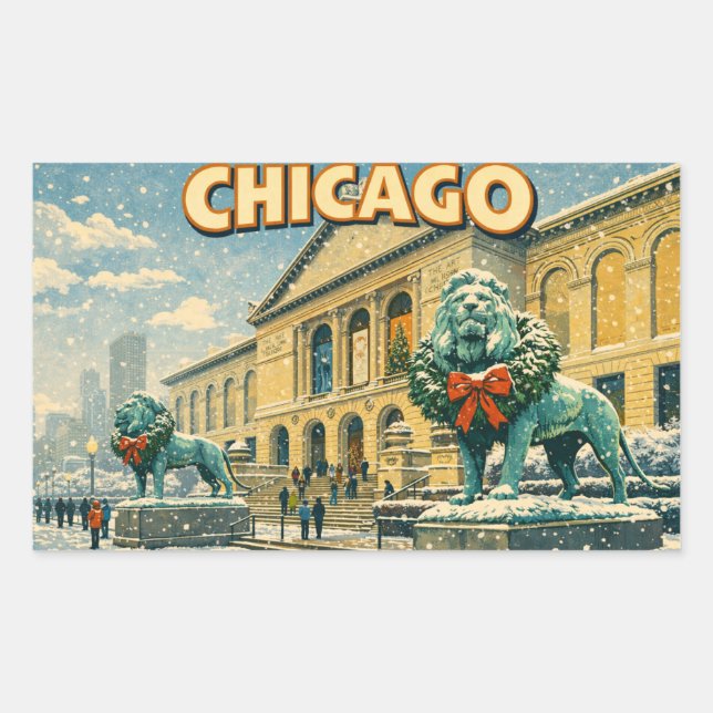 Pegatina Rectangular Chicago Art Institute in winter poster (Anverso)
