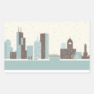 Pegatina Rectangular Chicago en invierno