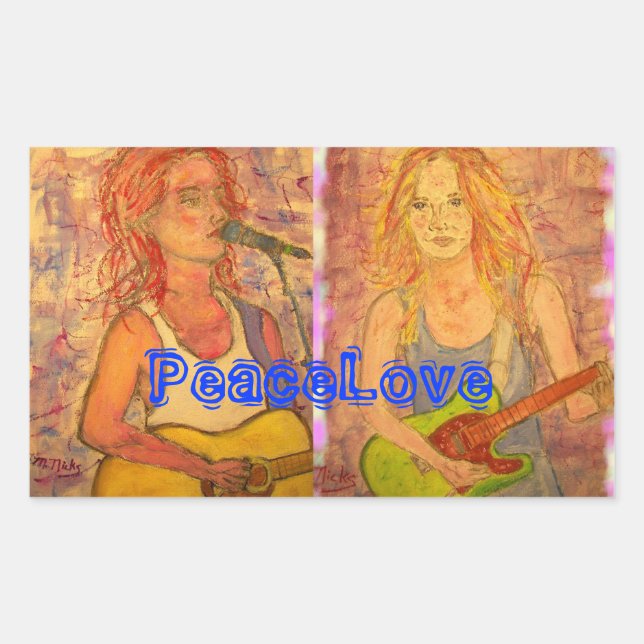 Pegatina Rectangular Chicas de la guitarra PeaceLove (Anverso)