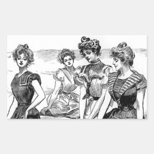 Pegatina Rectangular Chicas Gibson en la playa