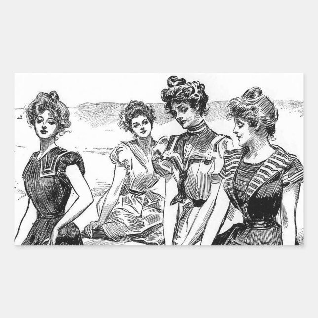 Pegatina Rectangular Chicas Gibson en la playa (Anverso)