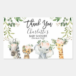 Pegatina Rectangular Chicas Safari Animals Baby Shower