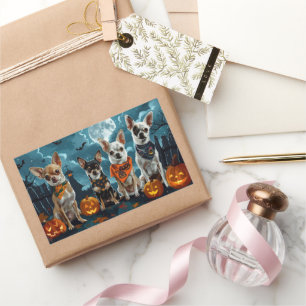 Pegatina Rectangular Chihuahua Halloween Espeluznante