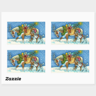 PEGATINA RECTANGULAR CHINCOTEAGUE PONIES & HOLIDAY WISHORSE