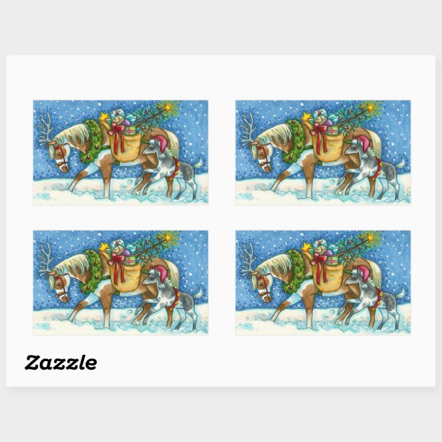PEGATINA RECTANGULAR CHINCOTEAGUE PONIES & HOLIDAY WISHORSE (Hoja)