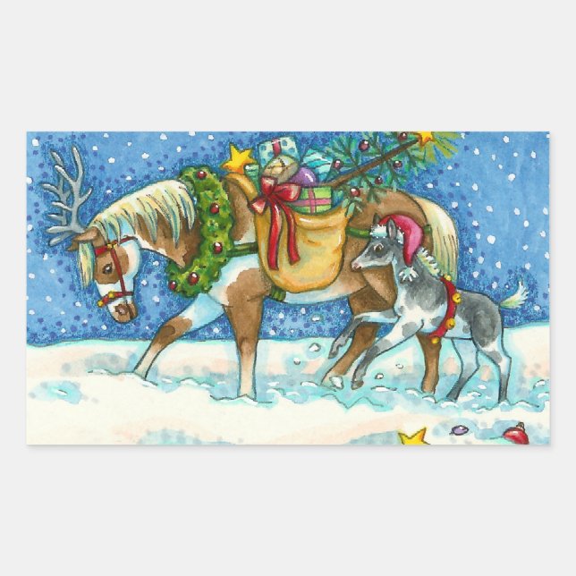 PEGATINA RECTANGULAR CHINCOTEAGUE PONIES & HOLIDAY WISHORSE (Anverso)