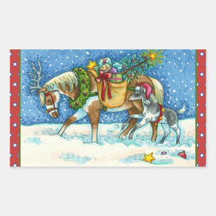 PEGATINA RECTANGULAR CHINCOTEAGUE PONIES & HOLIDAY WISHORSE