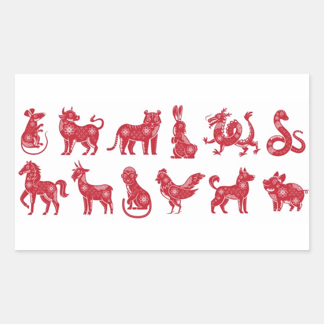 Pegatina Rectangular Chinese Horoscope Animals (Anverso)