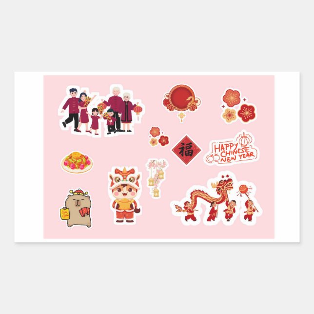Pegatina Rectangular Chinese Theme Digital Stickers | Country Edition (Anverso)