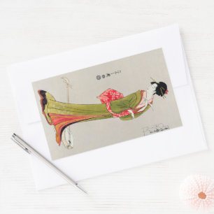 Pegatina Rectangular Chobunsai Eishi japan geisha Japón Pintura arte wa