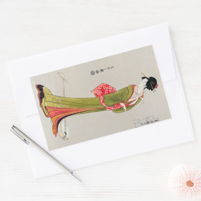 Pegatina Rectangular Chobunsai Eishi japan geisha Japón Pintura arte wa (Sobre)