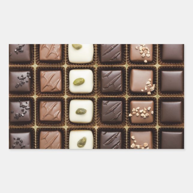 Pegatina Rectangular chocolate de lujo hecho a mano en una caja (Anverso)