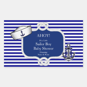 Pegatina Rectangular Chorro de bebé Sombrero de Marinero Niño Raya Azul