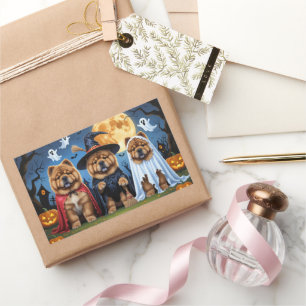 Pegatina Rectangular Chow Chow Dog Pumpkin Halloween Funny