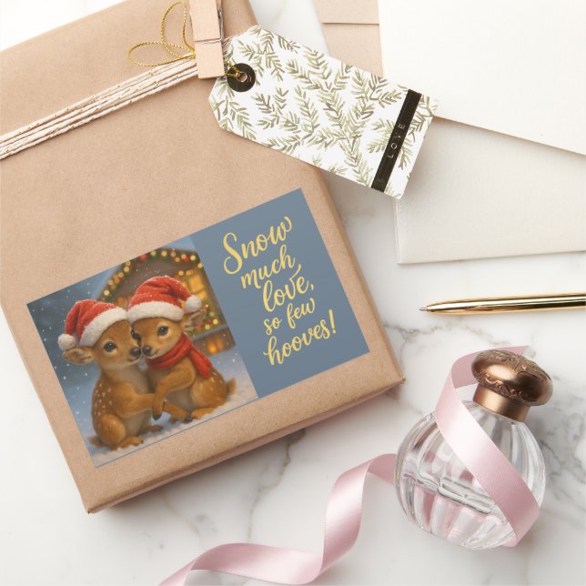 Pegatina Rectangular Christmas Deer Couple under Cozy Cabin Lights (Regalar)