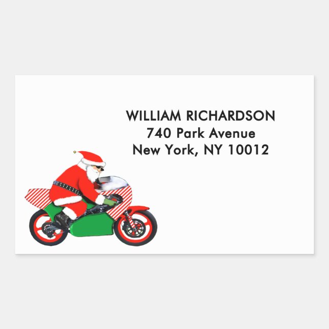 Pegatina Rectangular Christmas Holiday Santa Biker Address Labels (Anverso)